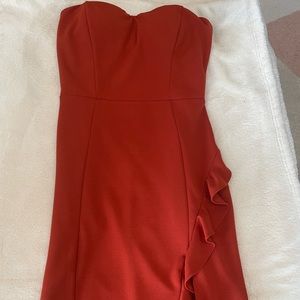 Burnt Orange Strapless Cocktail Dress